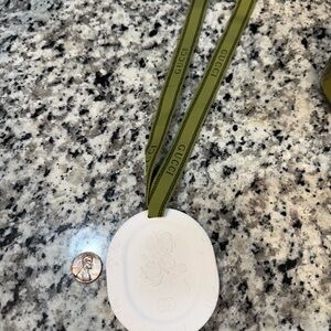 New Gucci Olive Green Lanyard with White Porcelain Car or Tree ornament Gift